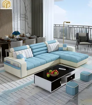 Тканевый диван в гостиной простой, современный и комбинированный, гостиная упакована, а кожаный домашний диван-костюм
