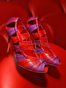 Туфли-лодочки на высоком каблуке-шпильке с открытым носком Смешанного цвета, без застежки, Мода 2023, Весна-лето, полые туфли-лодочки с открытым носком и вырезом