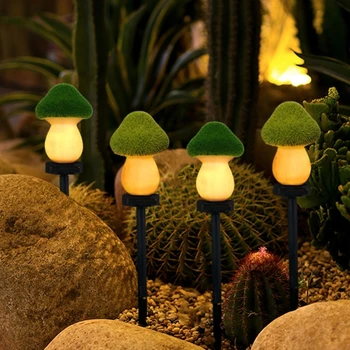 Уличные водонепроницаемые ландшафтные светильники для садовой дорожки на солнечных батареях с грибной поганкой, Пластиковое садовое освещение M4YD