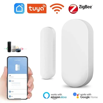 Умный Дверной Датчик Tuya WiFi/Zigbee Детектор Открытия и Закрытия Дверного окна Google Home Охранная Сигнализация Smart Life APP Control