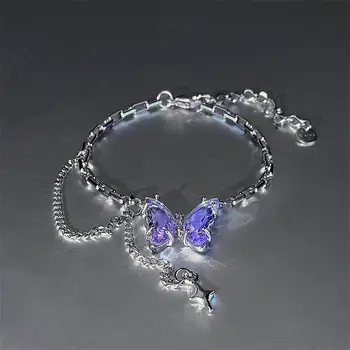 Фиолетовый браслет с блестящей кисточкой в виде бабочки для женщин, девушек, Нежных и элегантных Нишевых модных ювелирных изделий-шармов, подарок на свадьбу 2023
