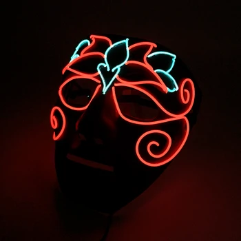 Флуоресцентная Неоновая маска для танцевального шоу на Хэллоуин, Роскошная маска Королевы цветов, Светящаяся EL Wire, маска для вечеринки, Страшный реквизит для костюмов