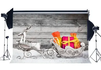 Фон для фотосъемки, рождественские подарки, Серебряный олень, снег, Винтажные Деревянные Настенные рождественские фоны