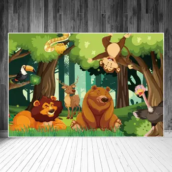 Фоновые изображения лесных животных в джунглях, Украшение на День рождения, Знак дня рождения, Детская фотосессия, Фотографические фоны, аксессуар