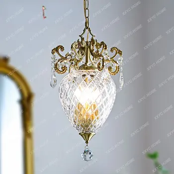 Французская хрустальная люстра, романтическая золотая лампа для гостиной, украшение столовой, медный светильник с рисунком ананаса среднего возраста, подвесной светильник