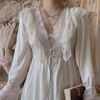 Халат, Романтическая ночная рубашка, атласный женский весенний комплект халатов