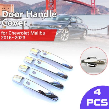 Хромированная крышка дверной ручки для Chevrolet Malibu 2016 ~ 2023 2017 2018 Отделка из углеродного волокна, автомобильная крышка, наклейки для укладки, аксессуары