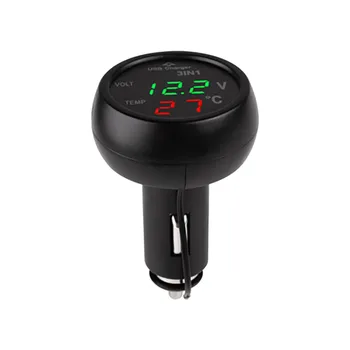 Цифровой измерительный монитор 3 в 1 LED USB Автомобильное зарядное устройство Вольтметр Термометр Монитор автомобильного аккумулятора ЖК-цифровой двойной дисплей