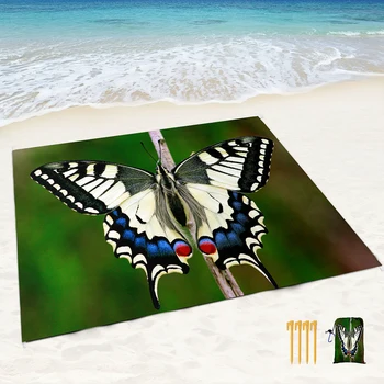 Черно-белое пляжное одеяло с бабочками, Цветочное пескостойкое Водонепроницаемое пляжное одеяло для кемпинга, травки с семьей, друзьями