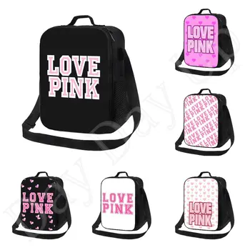 Черно-розовые сумки для ланча с ремешком для женщин, портативный термоизолированный контейнер для ланча, сумка-холодильник, сумка-бенто для работы