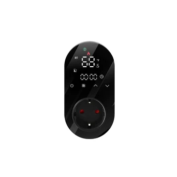Штепсельная вилка цифрового термостата Tuya WiFi 16A Smartlife с разъемом управления приложением, светодиодный регулятор температуры, штепсельная вилка ЕС черного цвета